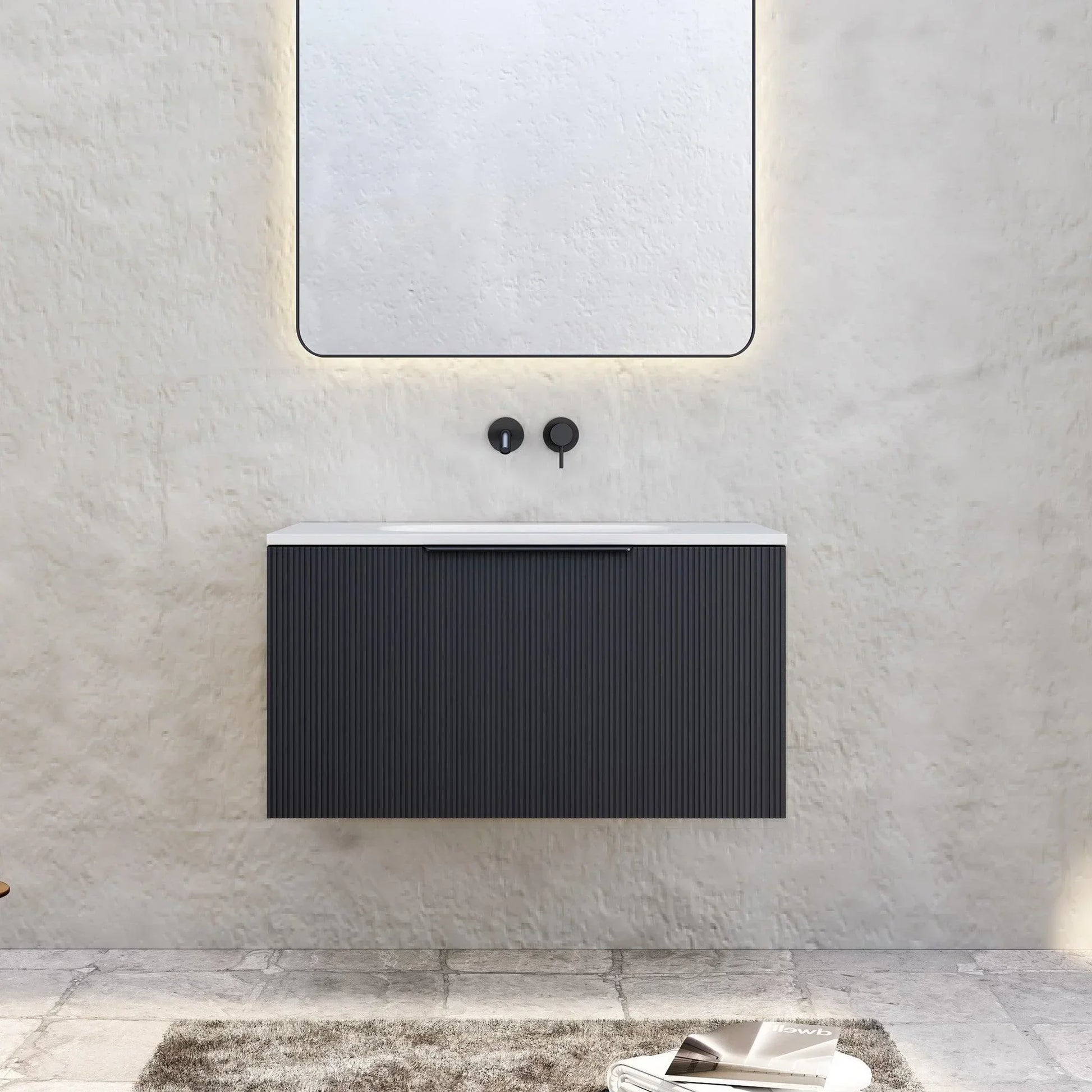Milano Sicily V-Groove Wall Hung Vanity - Ideal Bathroom CentreSI750EO1TH750mmEmpire Black Oak1 Tap Hole