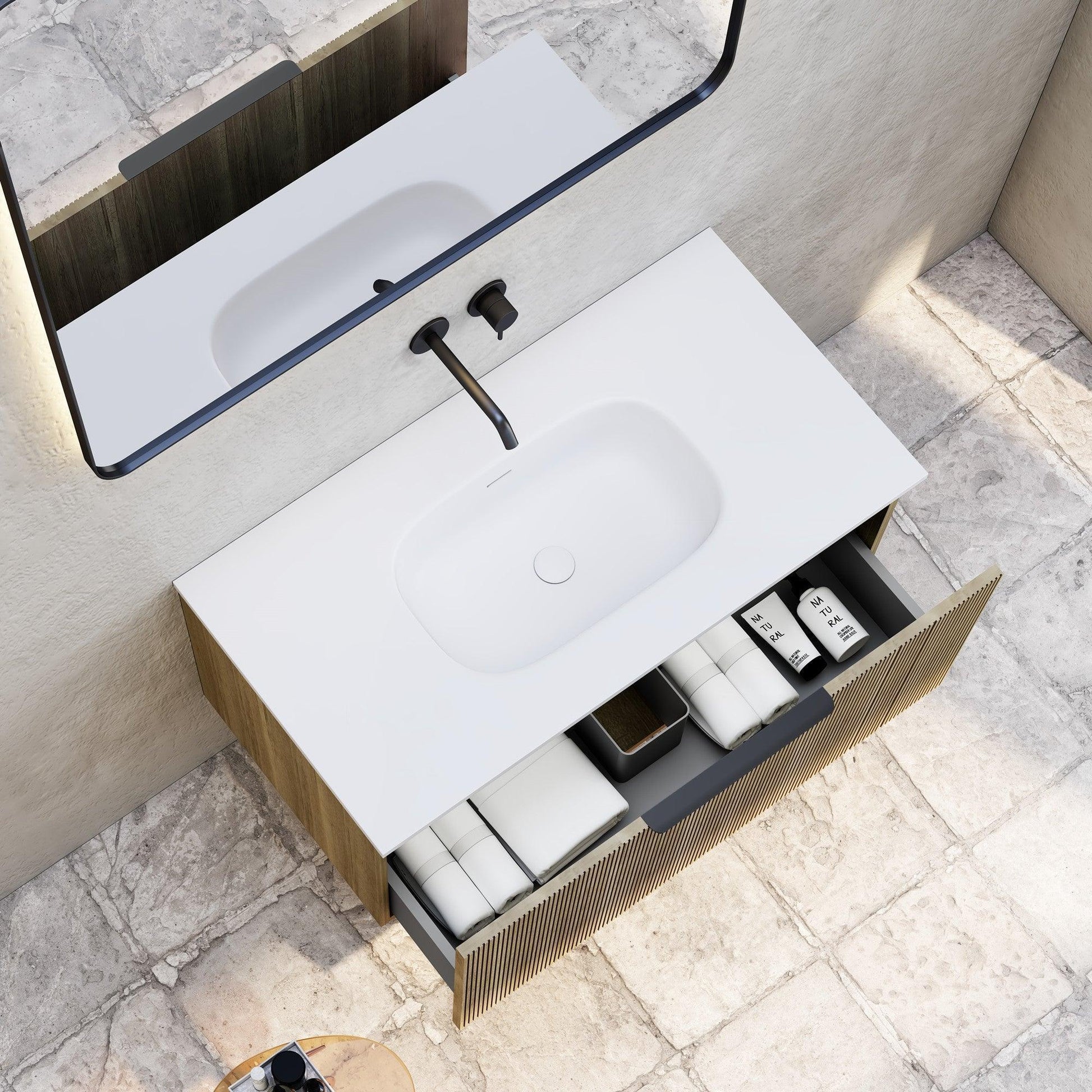 Milano Sicily V-Groove Wall Hung Vanity - Ideal Bathroom CentreSI900BW1TH900mmBright Walnut1 Tap Hole