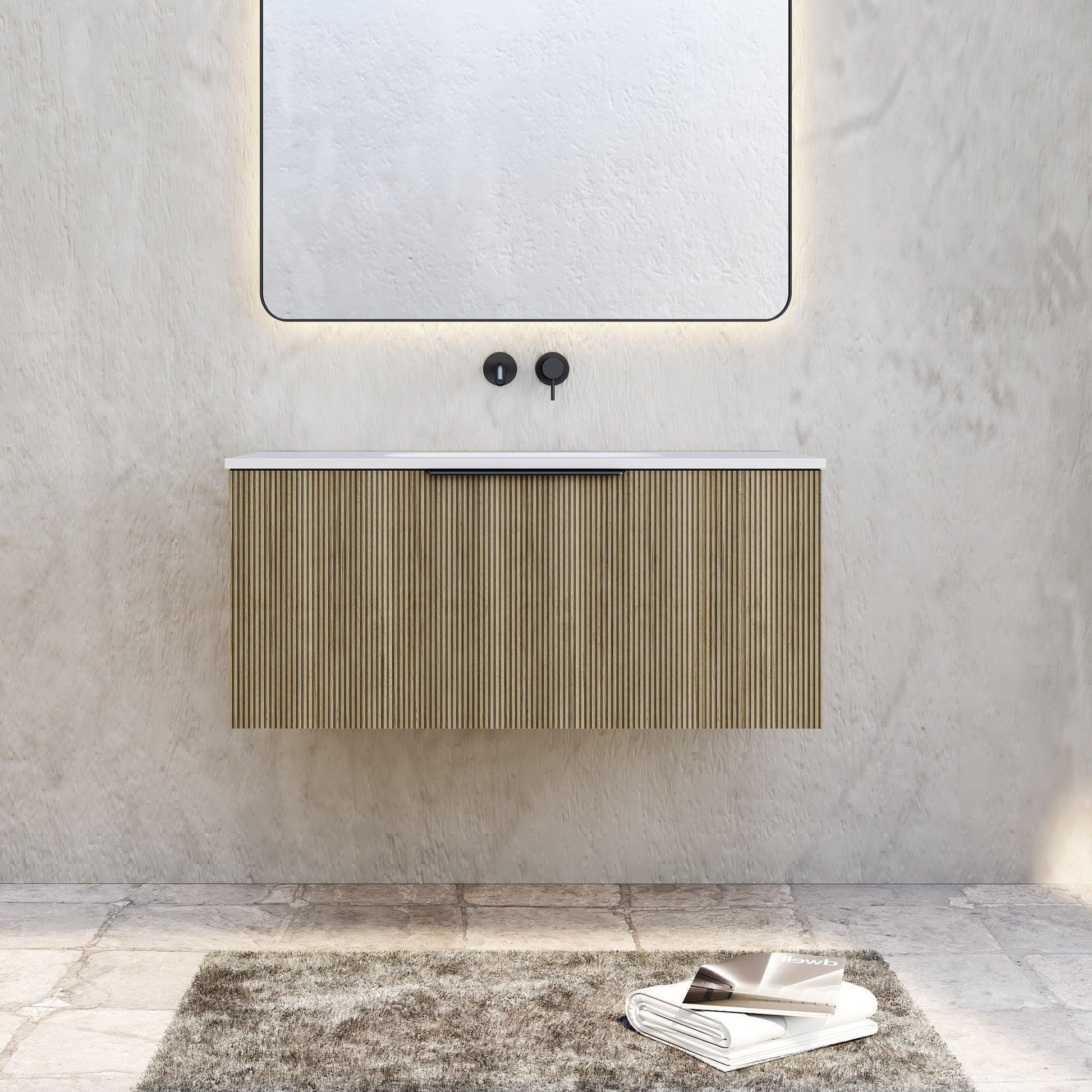 Milano Sicily V-Groove Wall Hung Vanity - Ideal Bathroom CentreSI900BW1TH900mmBright Walnut1 Tap Hole