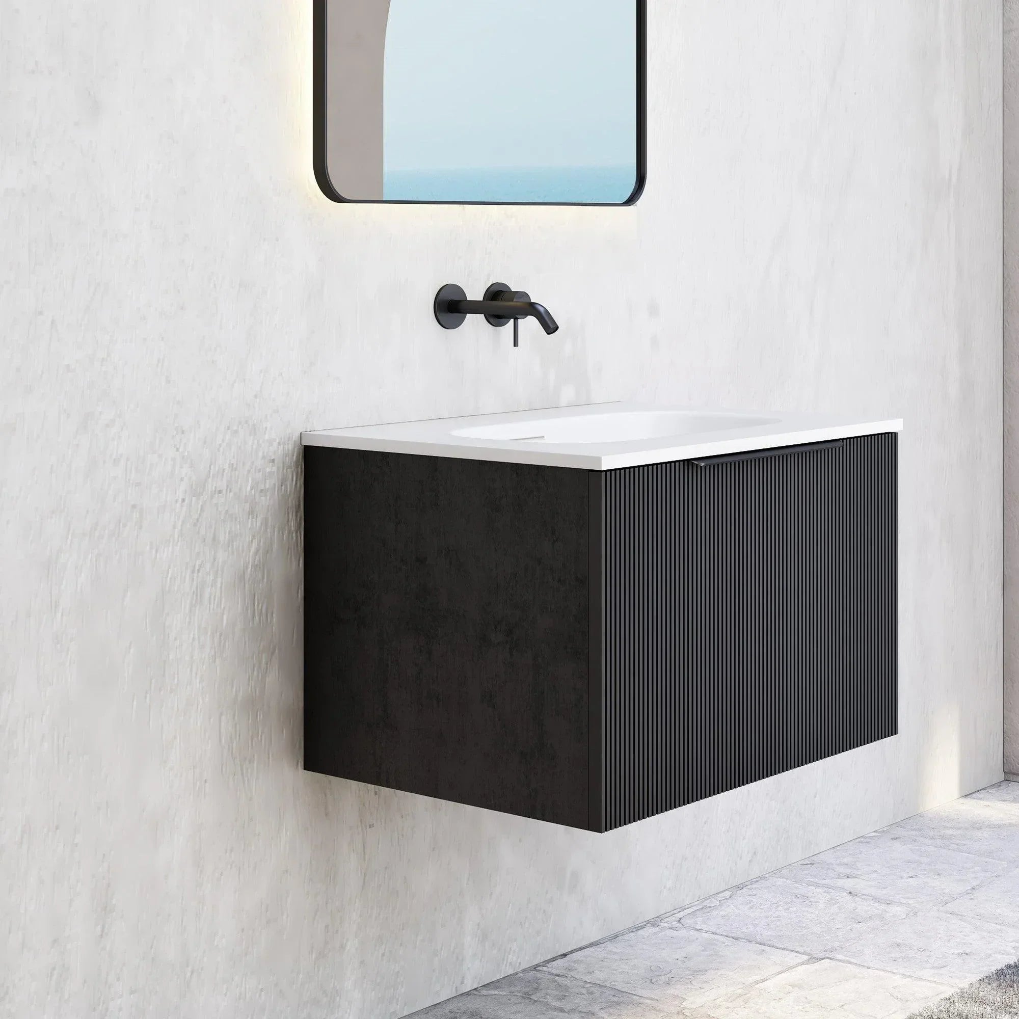Milano Sicily V-Groove Wall Hung Vanity - Ideal Bathroom CentreSI600EO1TH600mmEmpire Black Oak1 Tap Hole