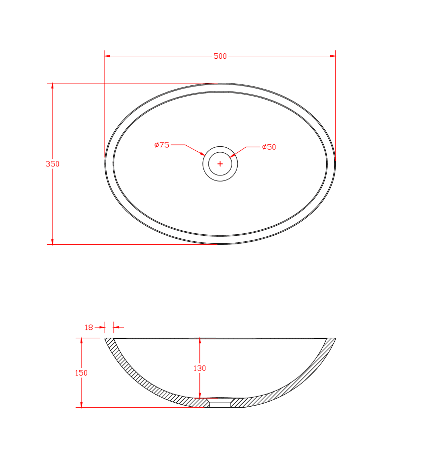 Milano Soul II 500mm Solid Surface Basin - Ideal Bathroom CentreOVL5035