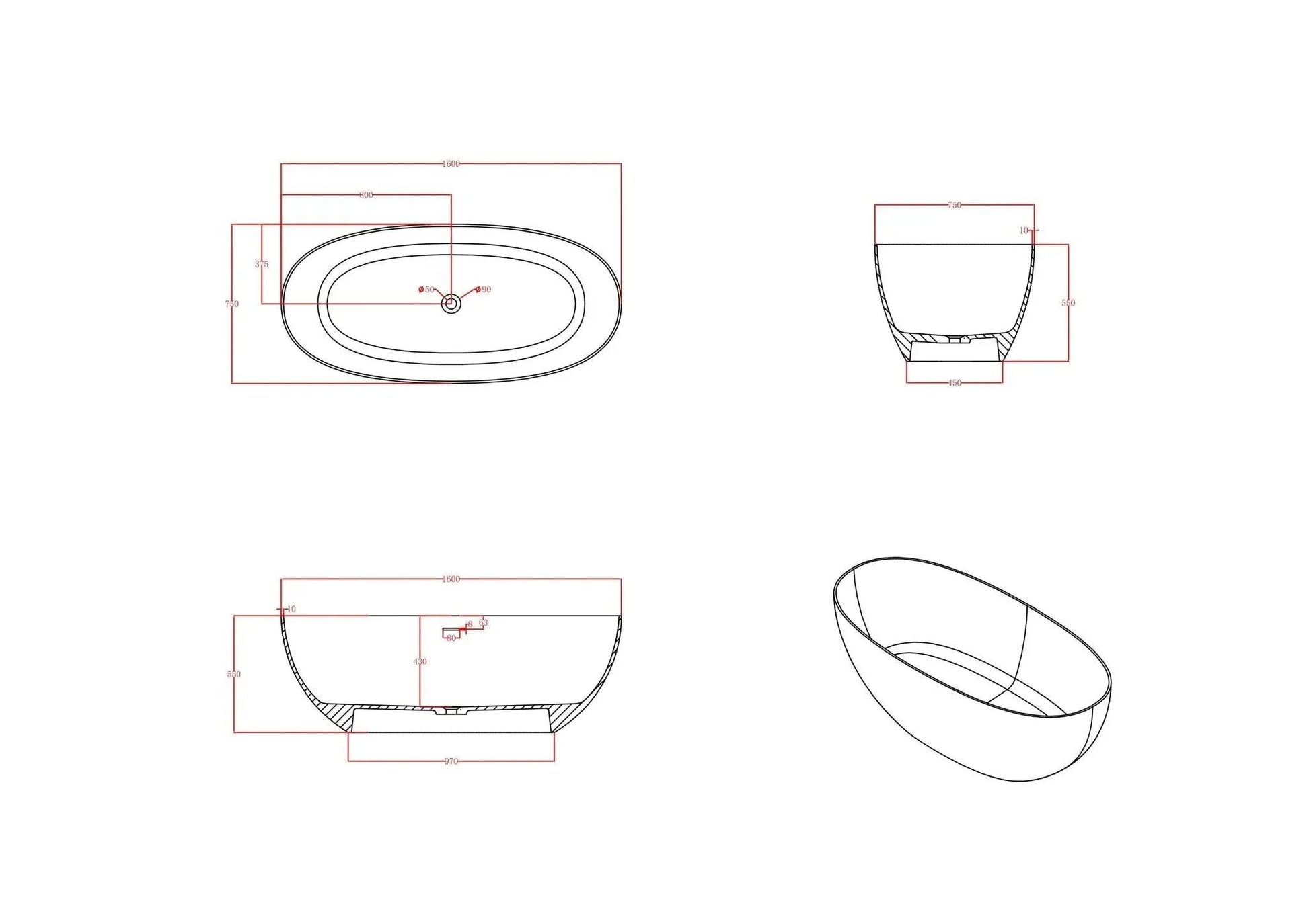Milano Soul Solid Surface Stone Bathtub - Ideal Bathroom CentreBT-SBR13001300mm