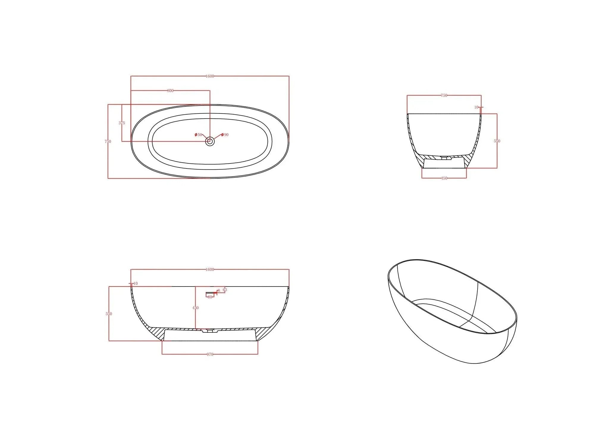 Milano Soul Solid Surface Stone Bathtub - Ideal Bathroom CentreBT-SBR13001300mm