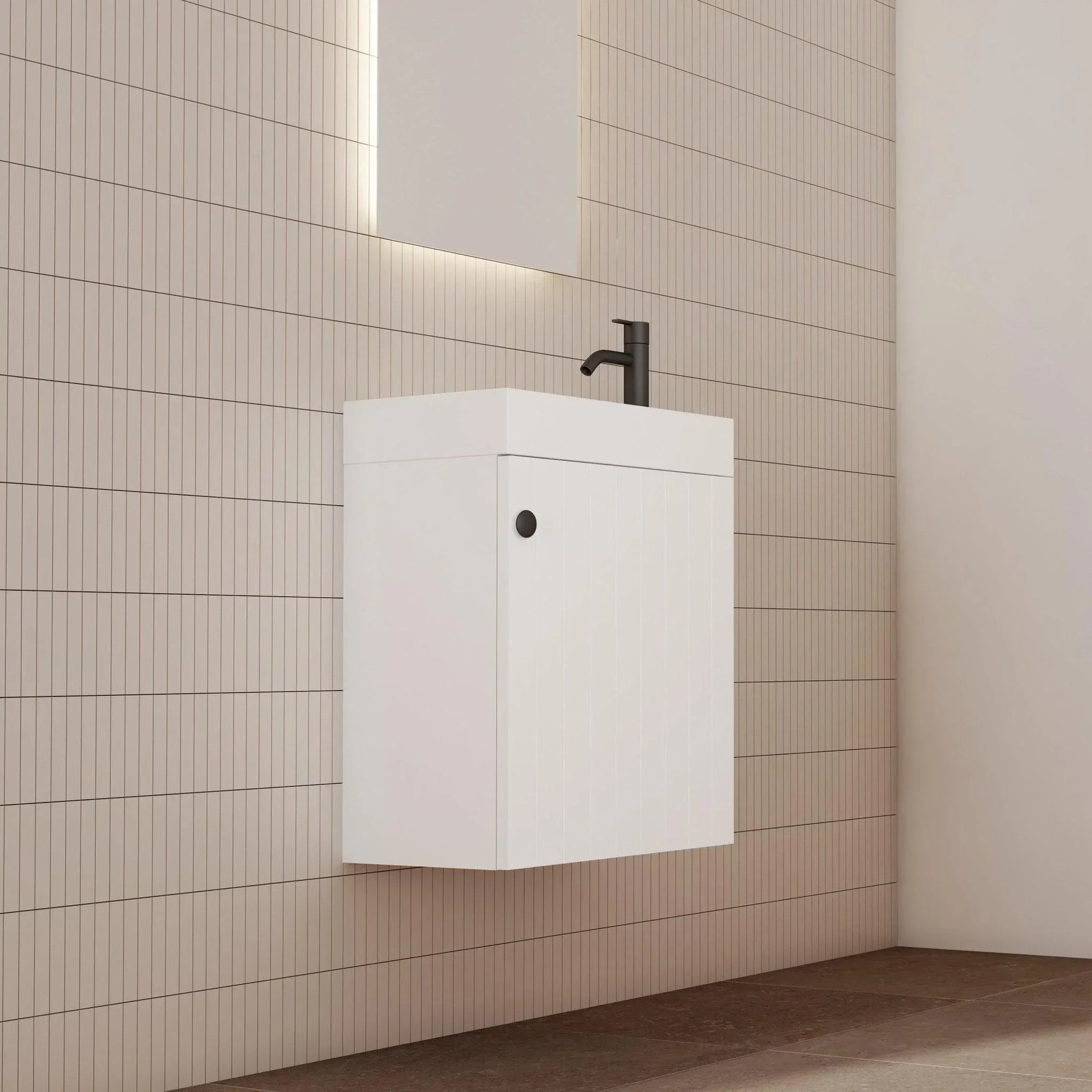 Milano Vee Groove 460mm Small Space Vanity - Ideal Bathroom CentreVG4625WHR-MWMatte WhiteWall HungRight Hand Hinge