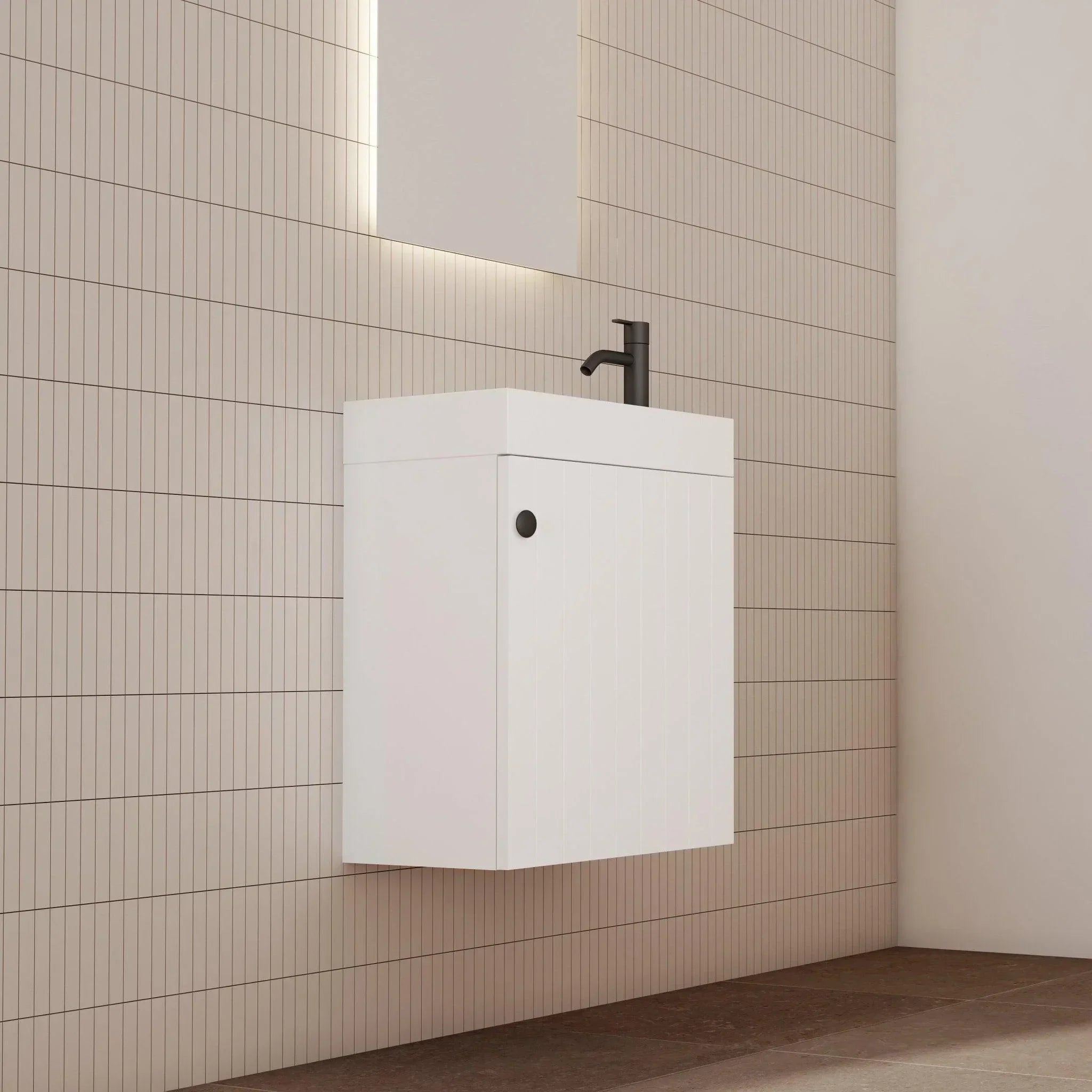 Milano Vee Groove 460mm Small Space Vanity - Ideal Bathroom CentreVG4625WHR-MWMatte WhiteWall HungRight Hand Hinge