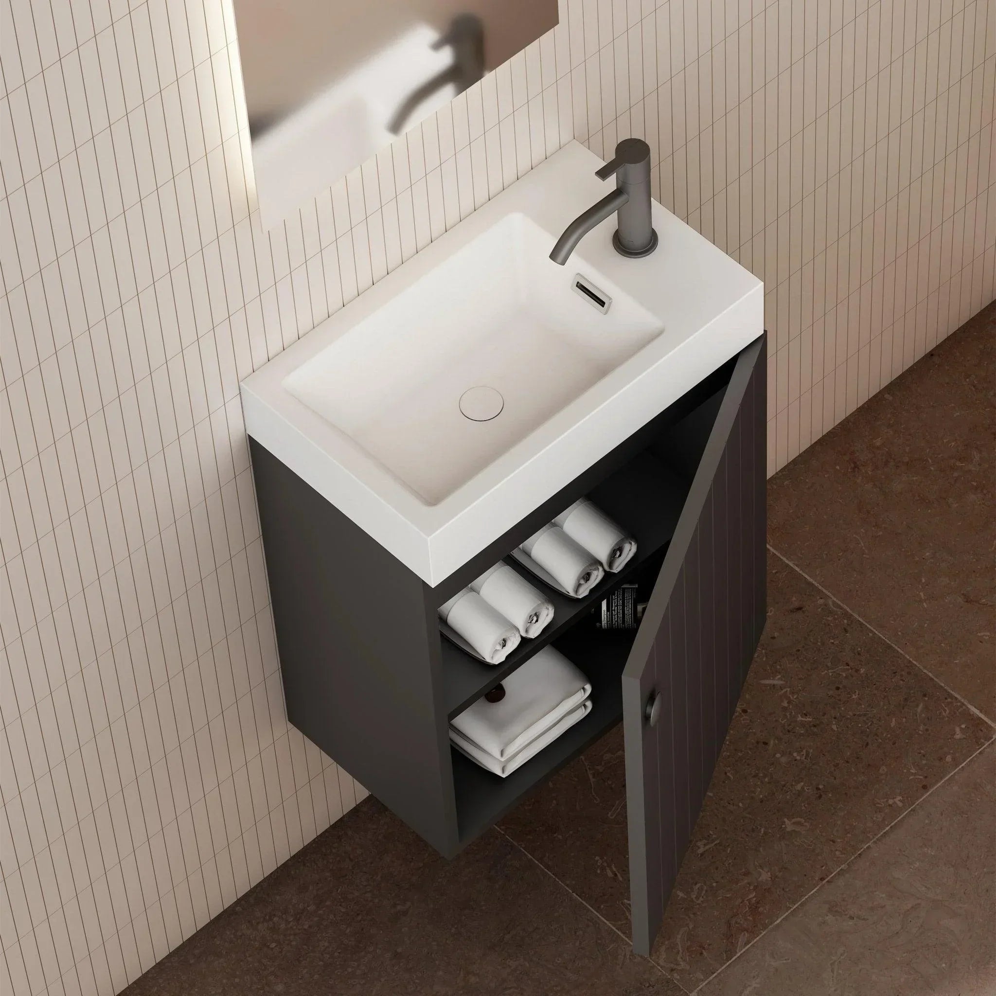 Milano Vee Groove 460mm Small Space Vanity - Ideal Bathroom CentreVG4625WHR-MBMatte BlackWall HungRight Hand Hinge