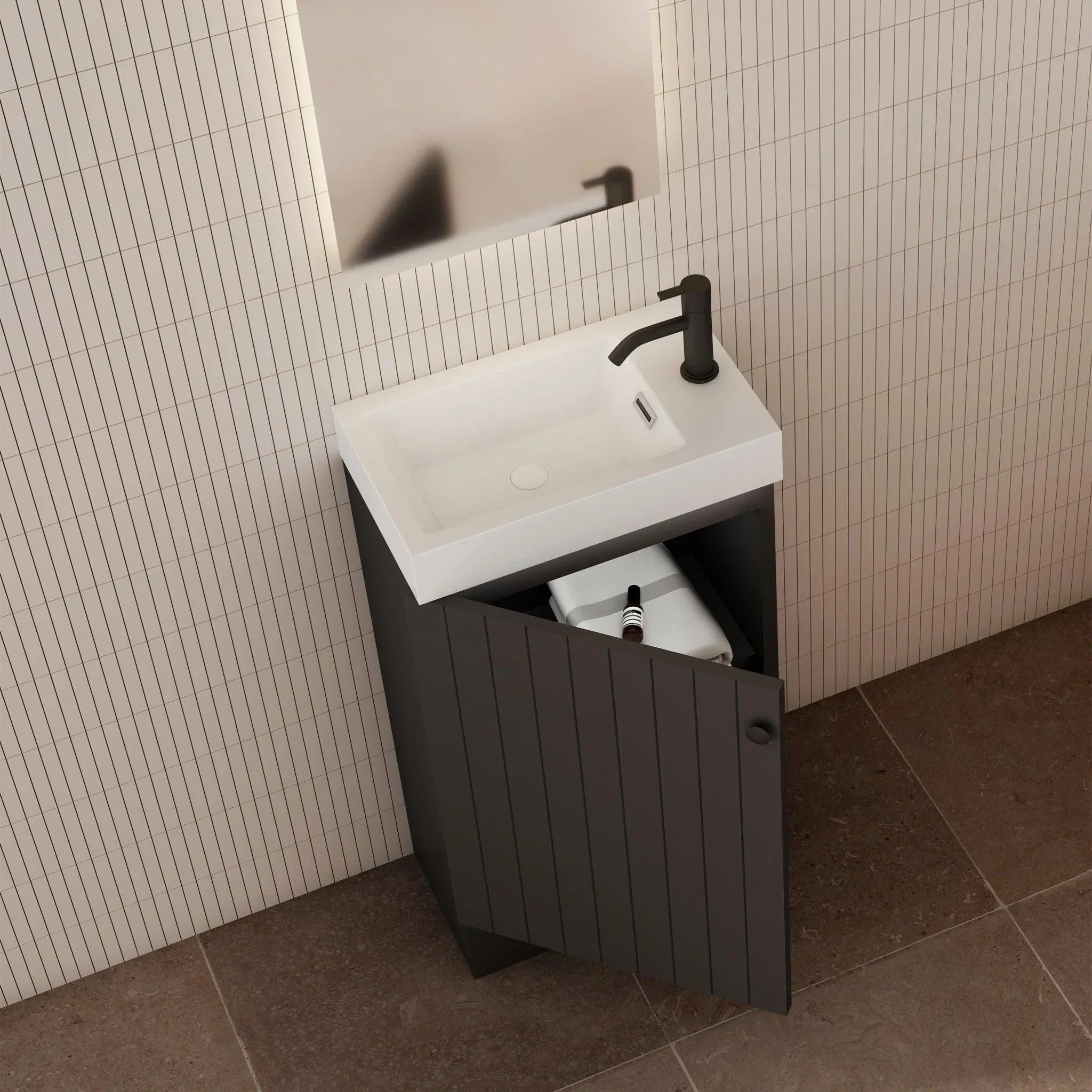 Milano Vee Groove 460mm Small Space Vanity - Ideal Bathroom CentreVG4625FSL-MBMatte BlackFreestandingLeft Hand Hinge