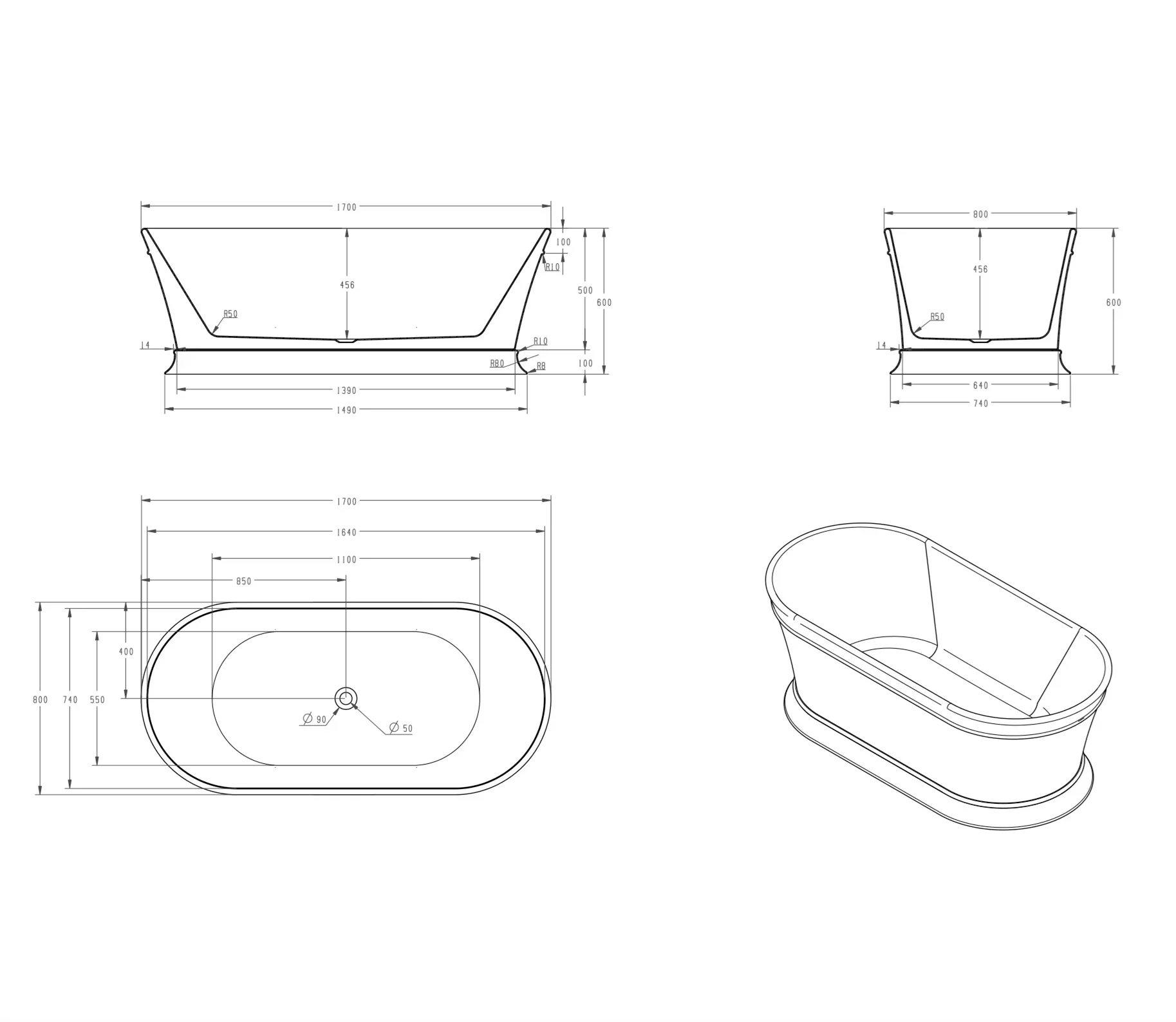 Milano Victoria 1700mm Freestanding Bath-Matt White - Ideal Bathroom CentreBT-VIC1700M