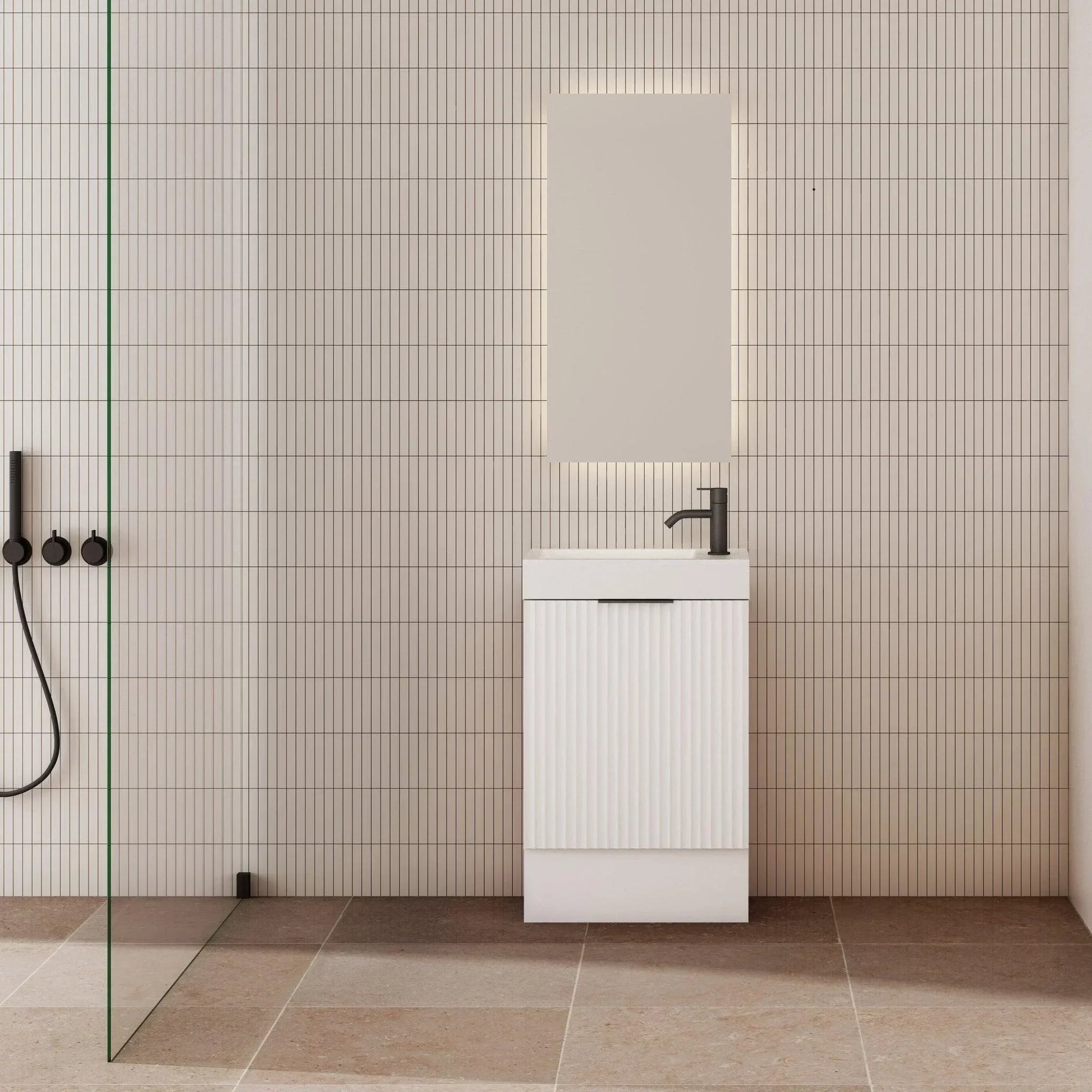 Milano Wave Flute 460mm Small Space Vanity-Matte White - Ideal Bathroom CentreWAVE4625FSR-MWFreestandingRight Hand Hinge