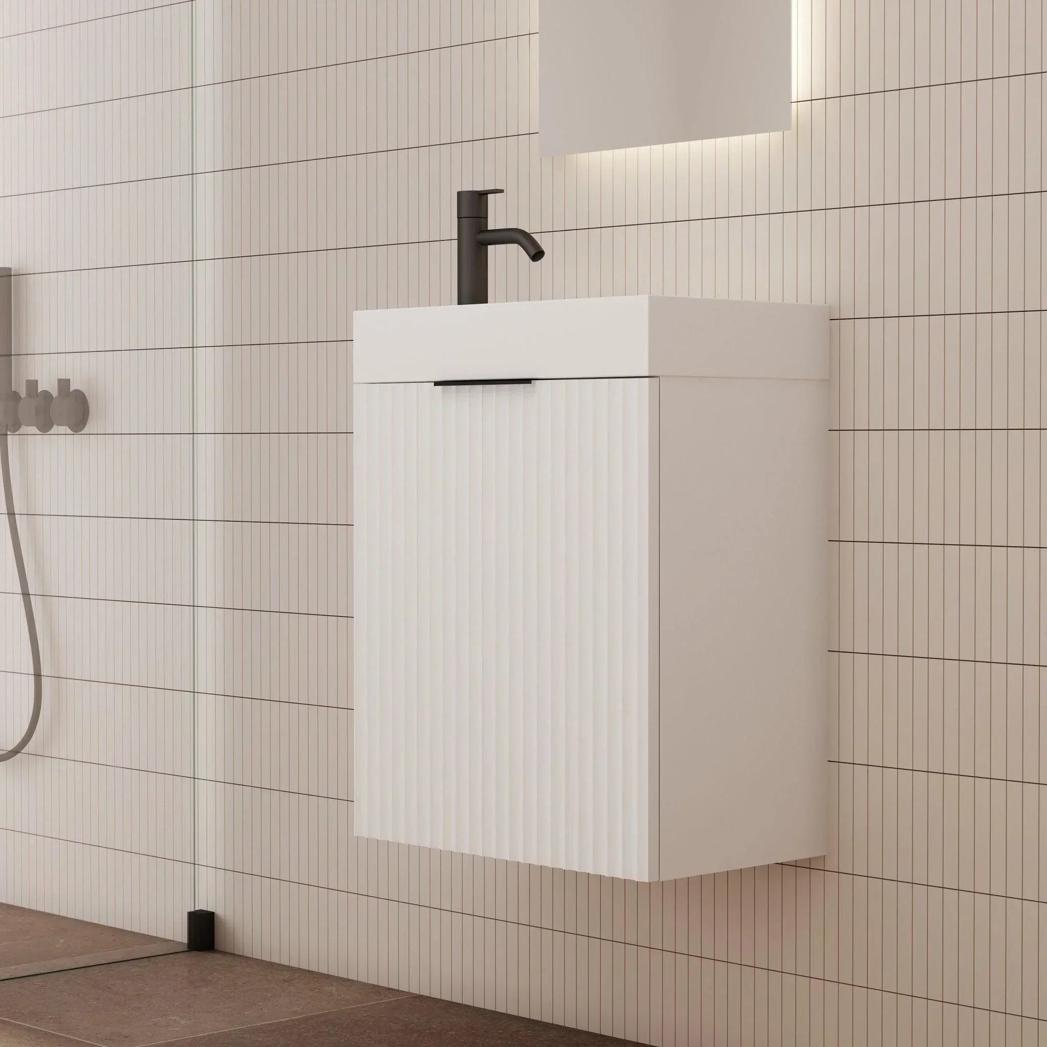 Milano Wave Flute 460mm Small Space Vanity-Matte White - Ideal Bathroom CentreWAVE4625WHR-MWWall HungRight Hand Hinge