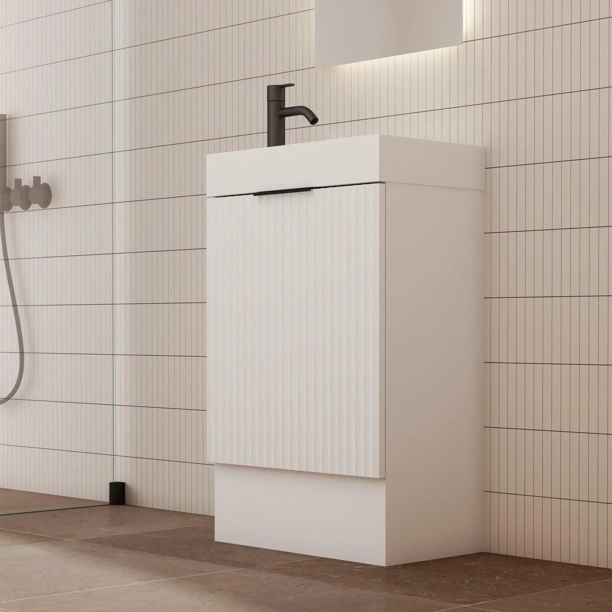 Milano Wave Flute 460mm Small Space Vanity-Matte White - Ideal Bathroom CentreWAVE4625WHR-MWWall HungRight Hand Hinge
