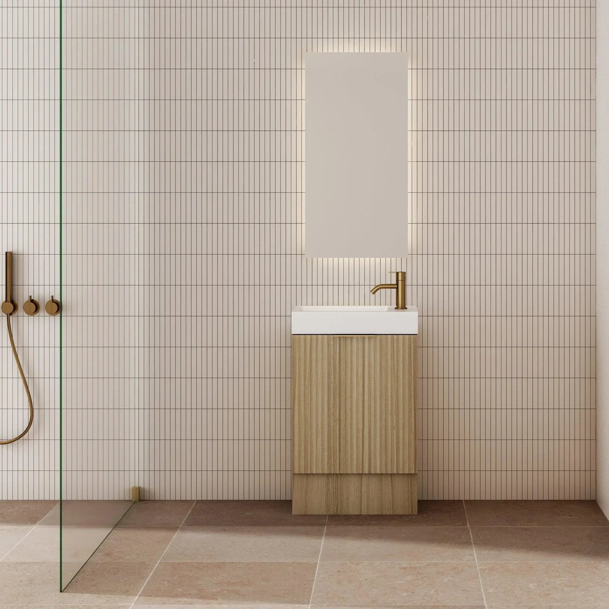 Milano Wave Flute 460mm Small Space Vanity-Natural Oak - Ideal Bathroom CentreWAVE4625FSR-OAKFreestandingRight Hand Hinge