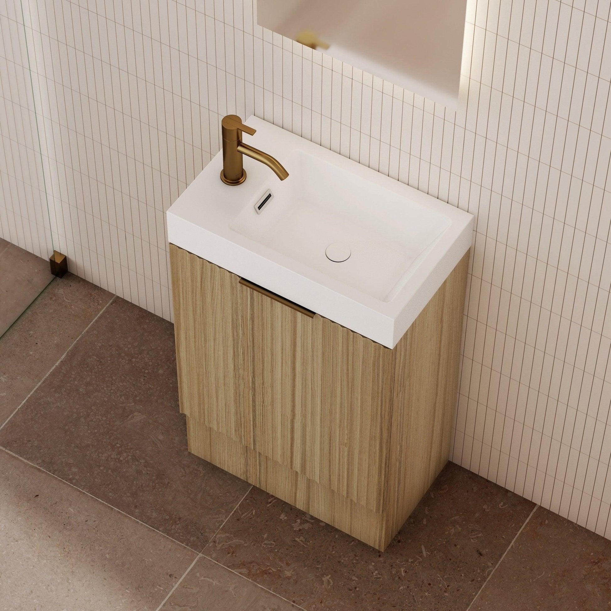 Milano Wave Flute 460mm Small Space Vanity-Natural Oak - Ideal Bathroom CentreWAVE4625WHR-OAKWall HungRight Hand Hinge