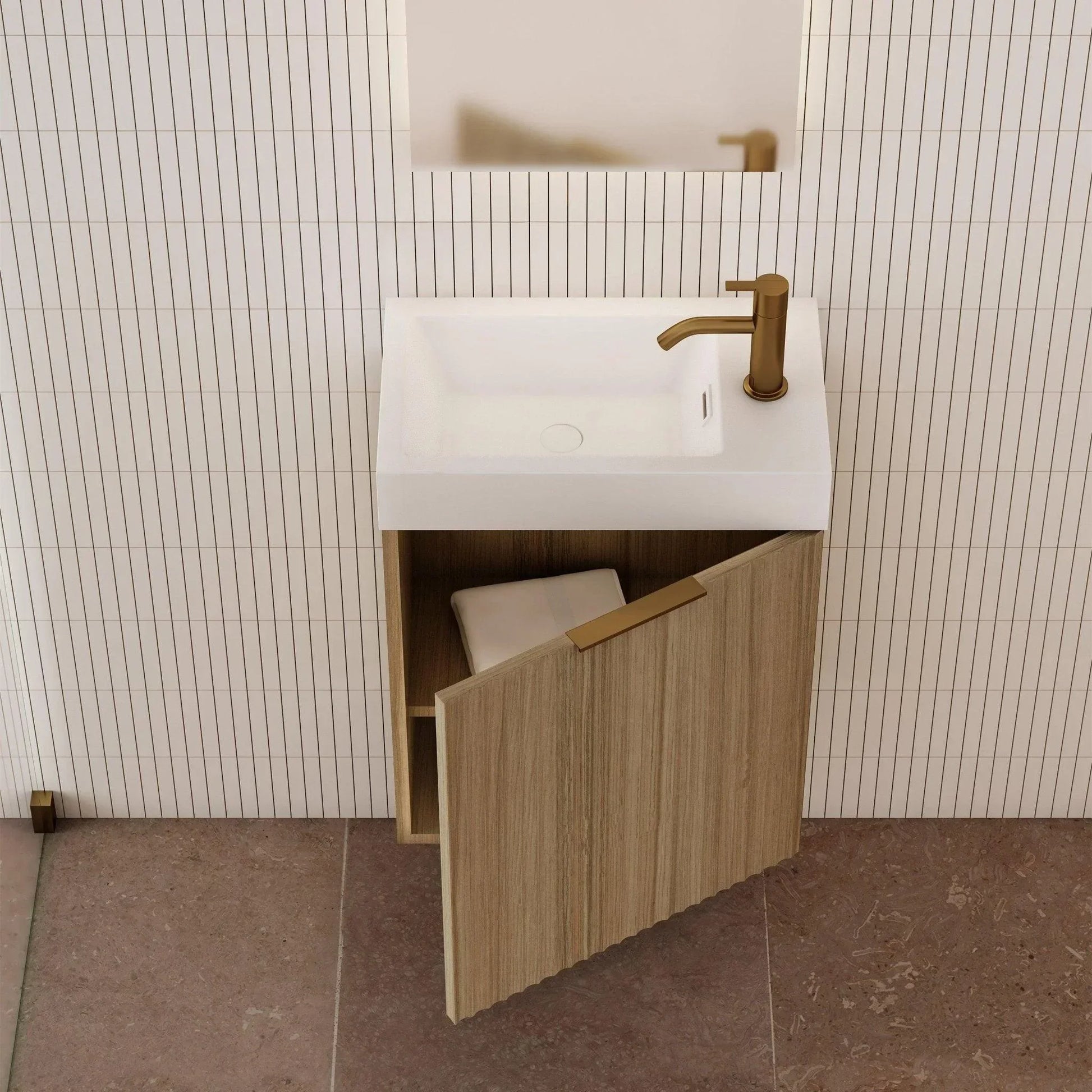 Milano Wave Flute 460mm Small Space Vanity-Natural Oak - Ideal Bathroom CentreWAVE4625WHR-OAKWall HungRight Hand Hinge