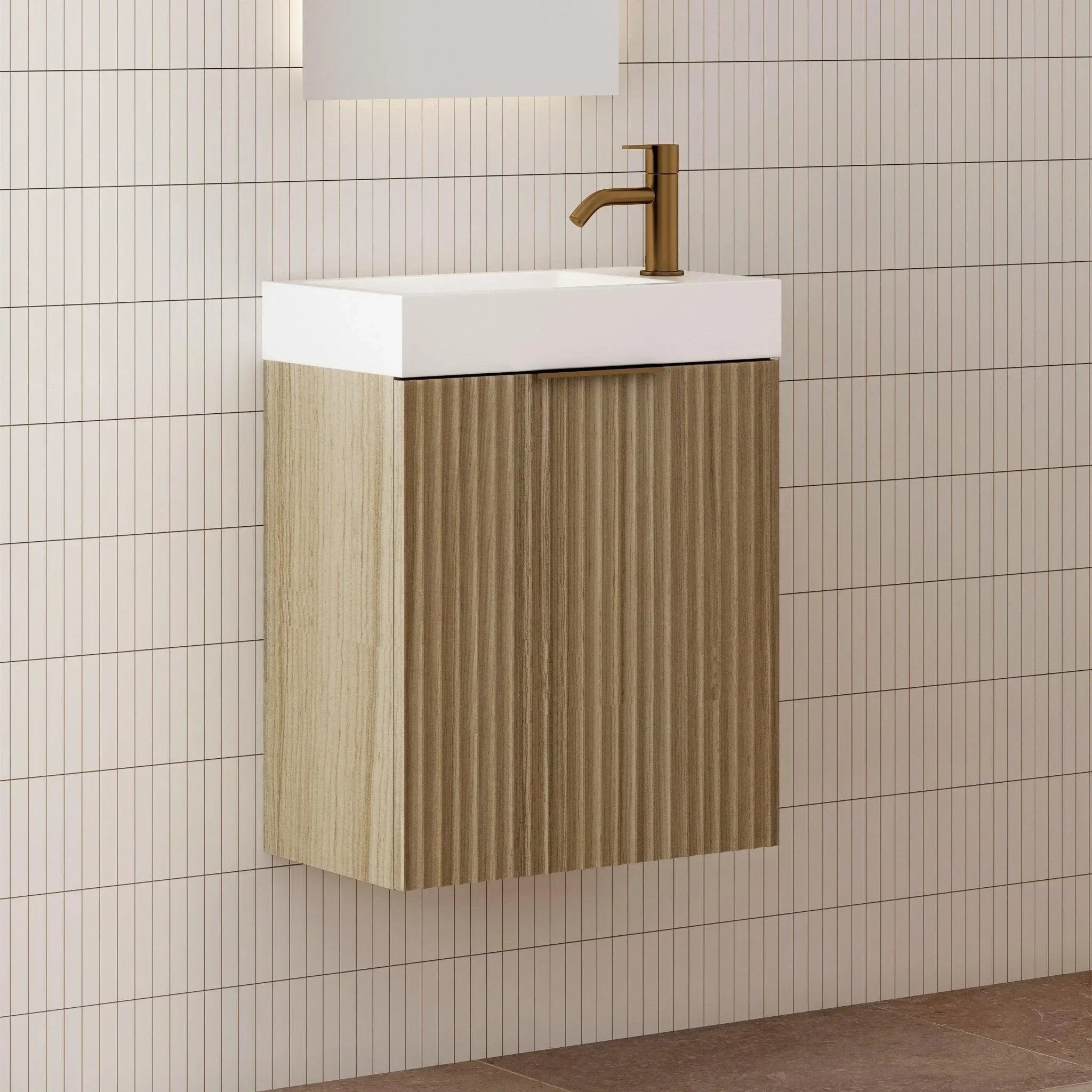 Milano Wave Flute 460mm Small Space Vanity-Natural Oak - Ideal Bathroom CentreWAVE4625WHR-OAKWall HungRight Hand Hinge