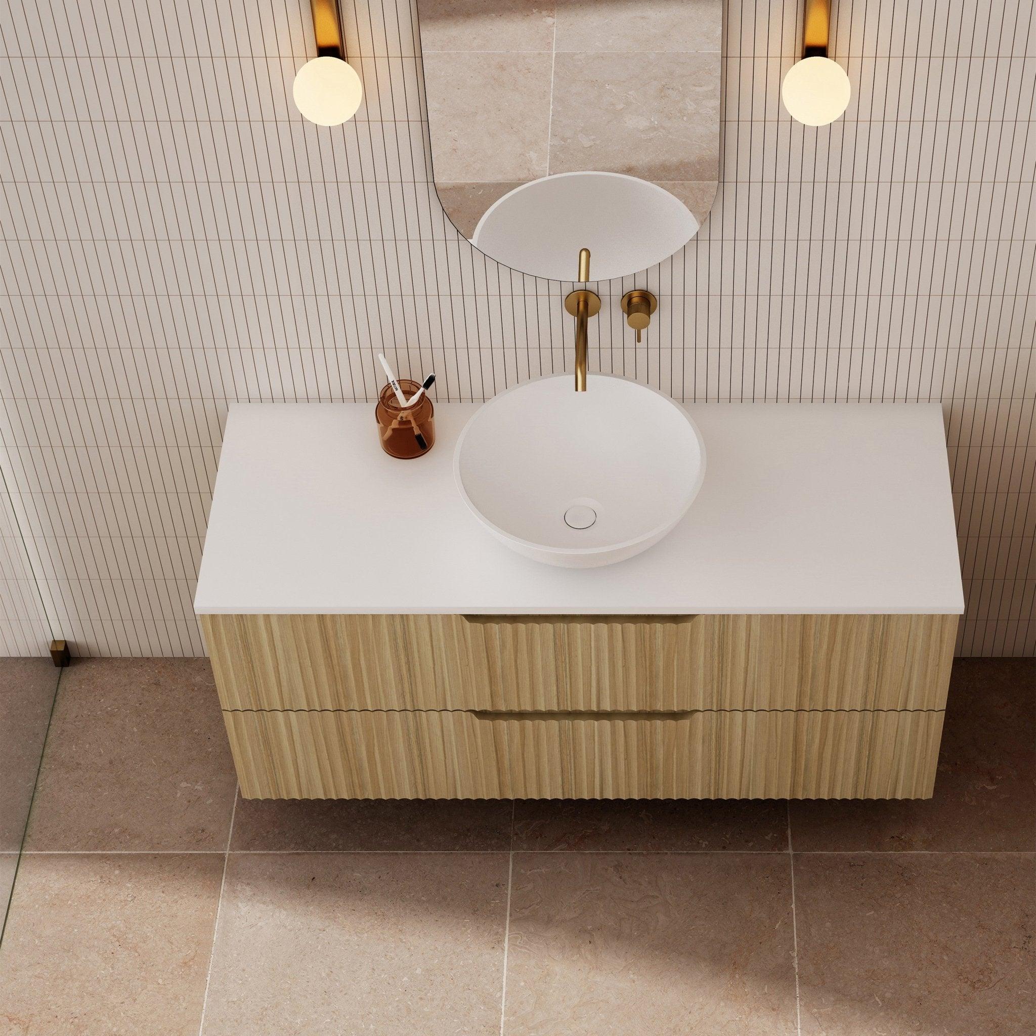 Milano Wave Flute Wall Hung Vanity Natural Oak - Ideal Bathroom CentreWAVE1200WH-OAK1200mmCentre Bowl