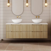Milano Wave Flute Wall Hung Vanity Natural Oak - Ideal Bathroom CentreWAVE1500WH-OAK1500mmDouble Bowl