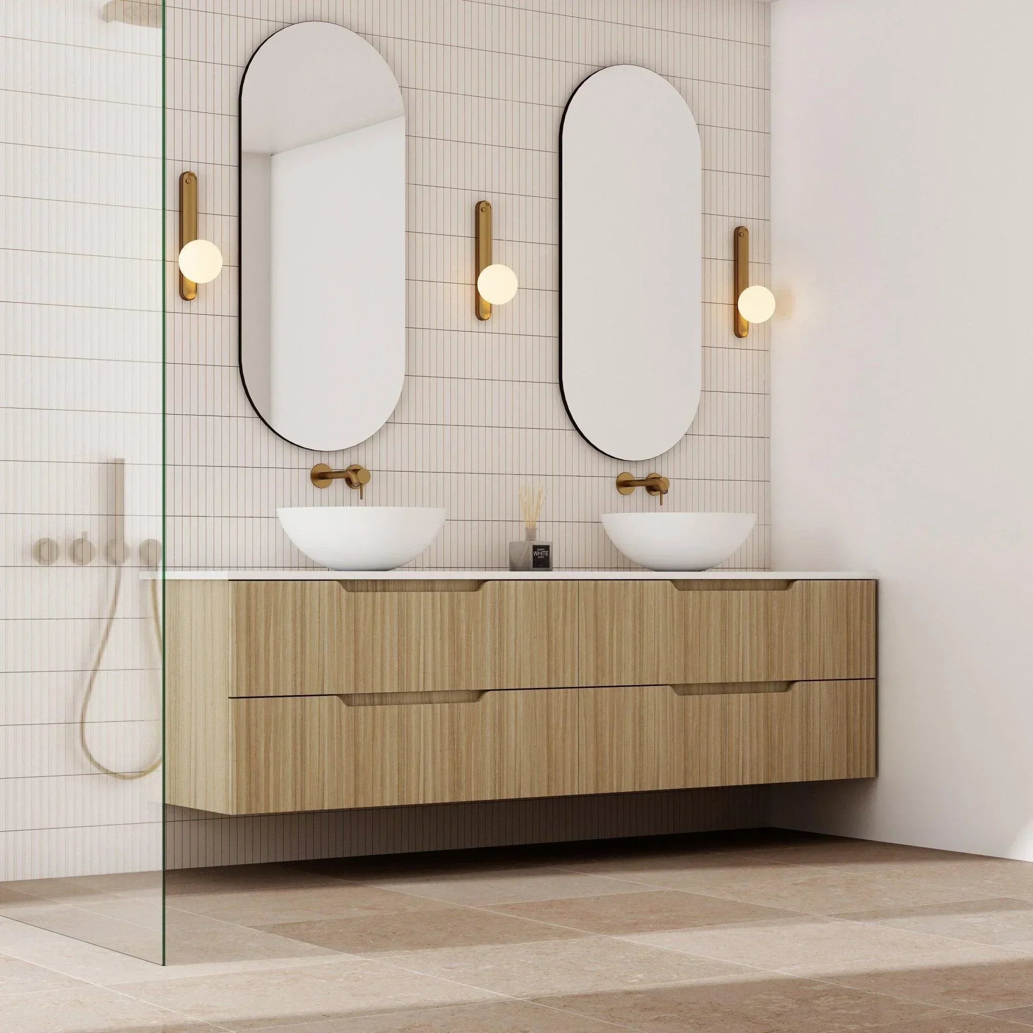 Milano Wave Flute Wall Hung Vanity Natural Oak - Ideal Bathroom CentreWAVE1200WH-OAK1200mmCentre Bowl