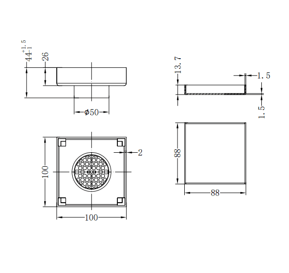 NERO 100MM SQUARE TILE INSERT FLOOR WASTE 50MM OUTLET BRUSHED BRONZE - Ideal Bathroom CentreNRFW006BZ