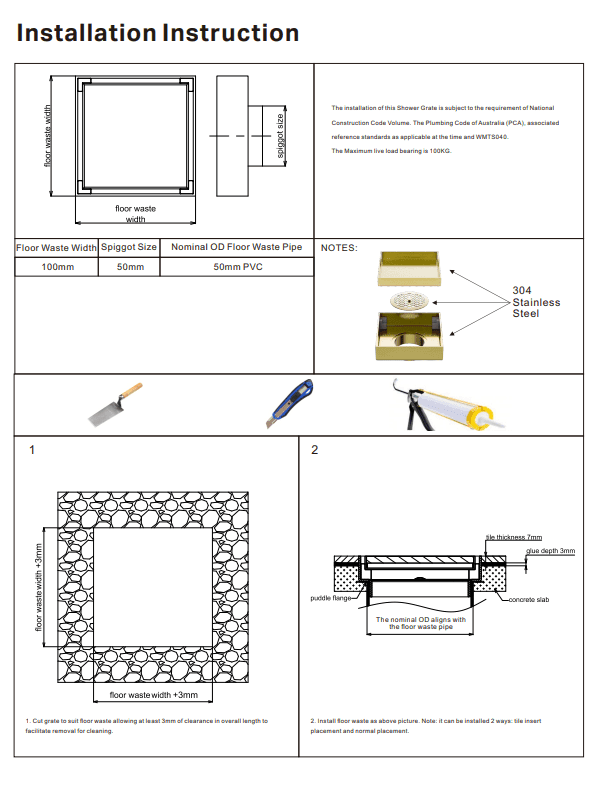 NERO 100MM SQUARE TILE INSERT FLOOR WASTE 50MM OUTLET MATTE BLACK - Ideal Bathroom CentreNRFW006MB