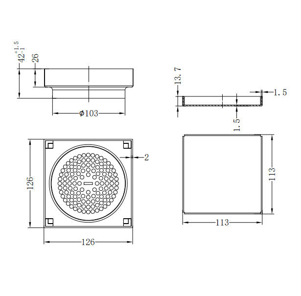 NERO 130MM SQUARE TILE INSERT FLOOR WASTE 100MM OUTLET GUN METAL - Ideal Bathroom CentreNRFW008GM