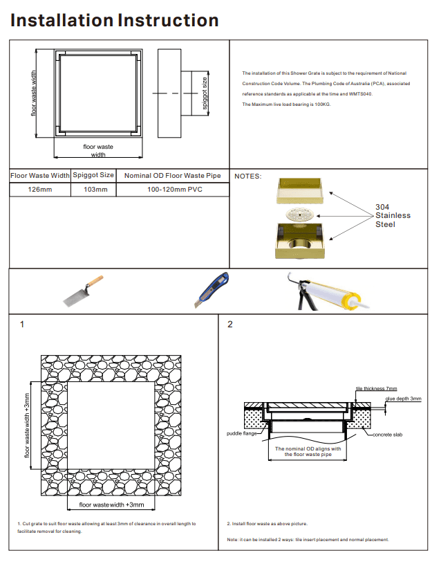 NERO 130MM SQUARE TILE INSERT FLOOR WASTE 100MM OUTLET GUN METAL - Ideal Bathroom CentreNRFW008GM