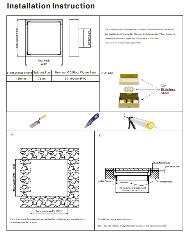 NERO 130MM SQUARE TILE INSERT FLOOR WASTE 80MM OUTLET MATTE BLACK - Ideal Bathroom CentreNRFW007MB