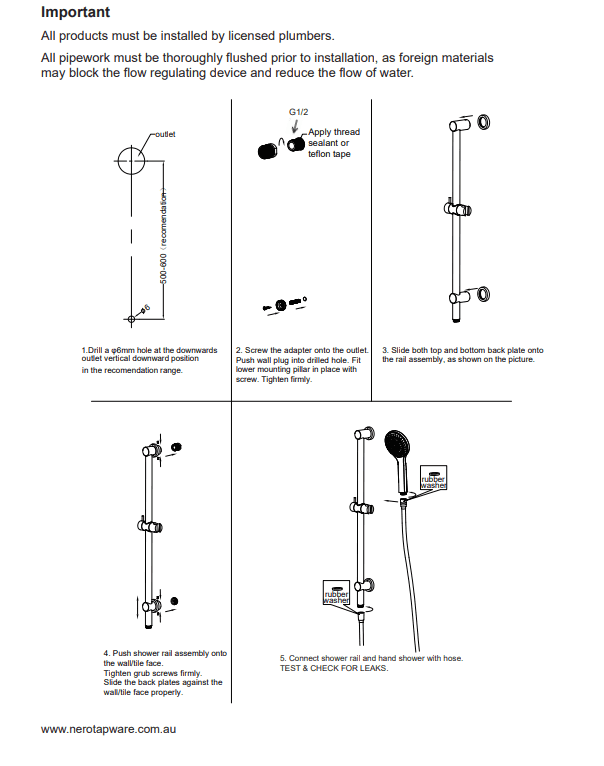 NERO 3 FUNCTION SHOWER RAIL CHROME - Ideal Bathroom CentreNR314CH
