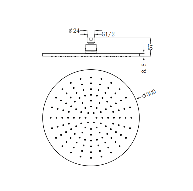 NERO 300MM ROUND SHOWER HEAD BRUSHED NICKEL - Ideal Bathroom CentreNRROA1202BN