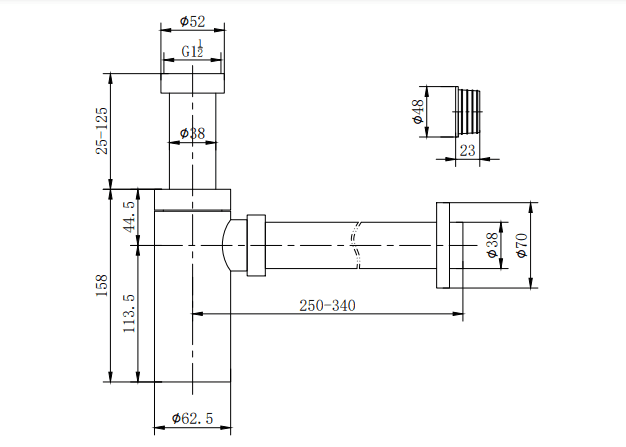 NERO 40MM ROUND BOTTLE TRAP AGED BRASS - Ideal Bathroom CentreNRA186wAB