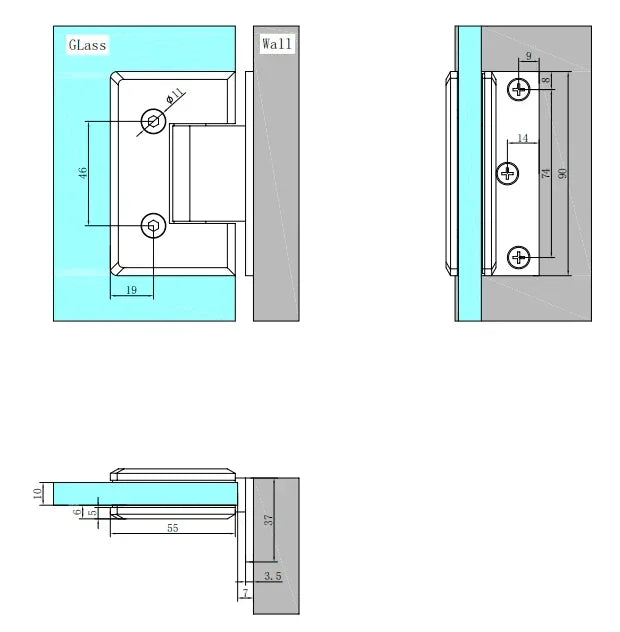 NERO 90 DEGREE GLASS TO WALL SHOWER HINGE 10MM GLASS BRUSHED BRONZE - Ideal Bathroom CentreNRSH101BZ