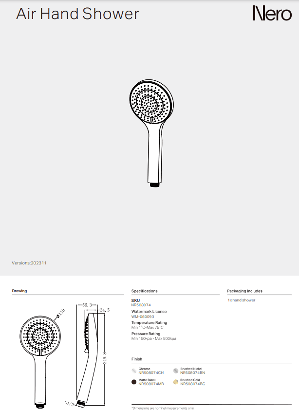 NERO AIR HAND SHOWER CHROME - Ideal Bathroom CentreNR508074CH