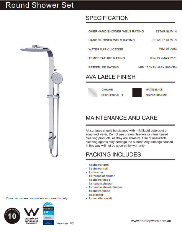 NERO ASTRA RAIN ROUND TWIN SHOWER SINGLE HOSE CHROME - Ideal Bathroom CentreNR281305aCH