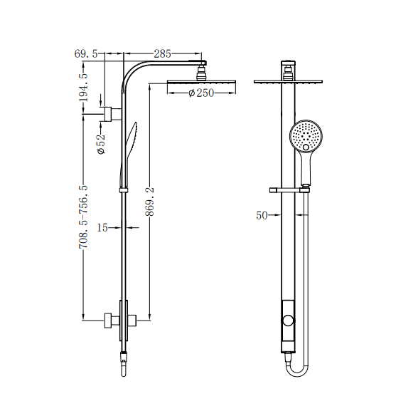 NERO ASTRA RAIN ROUND TWIN SHOWER SINGLE HOSE MATTE BLACK - Ideal Bathroom CentreNR281305aMB