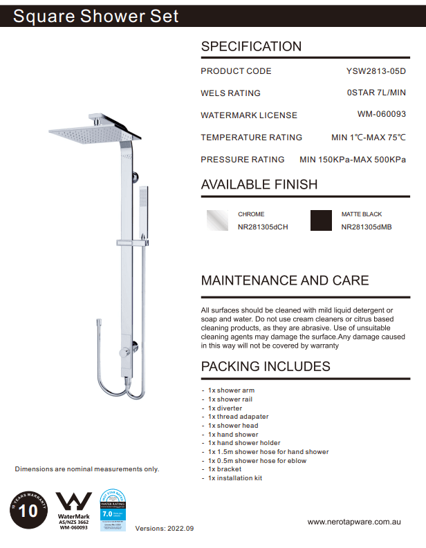 NERO ASTRA RAIN SQUARE TWIN SHOWER DOUBLE HOSE MATTE BLACK - Ideal Bathroom CentreNR281305dMB