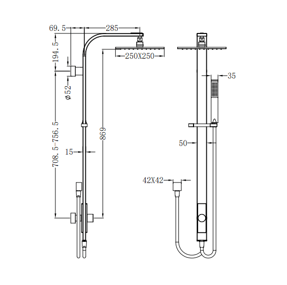 NERO ASTRA RAIN SQUARE TWIN SHOWER DOUBLE HOSE MATTE BLACK - Ideal Bathroom CentreNR281305dMB