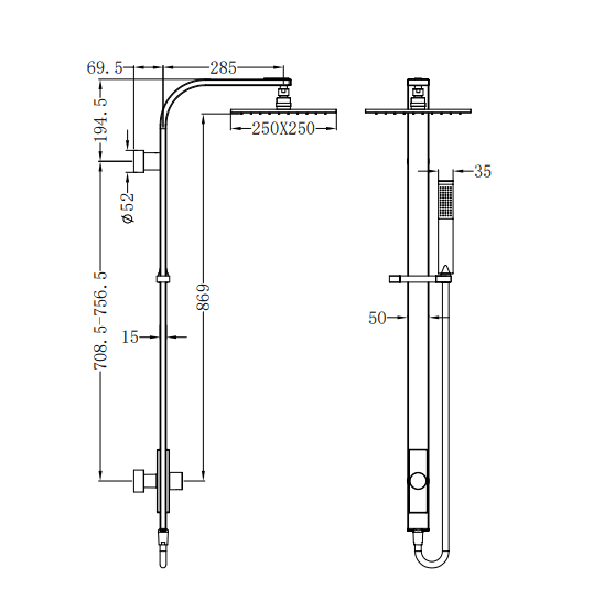 NERO ASTRA RAIN SQUARE TWIN SHOWER SINGLE HOSE CHROME - Ideal Bathroom CentreNR281305cCH