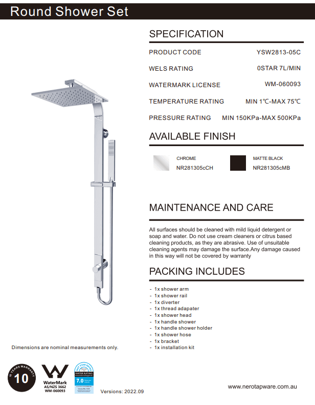 NERO ASTRA RAIN SQUARE TWIN SHOWER SINGLE HOSE MATTE BLACK - Ideal Bathroom CentreNR281305cMB