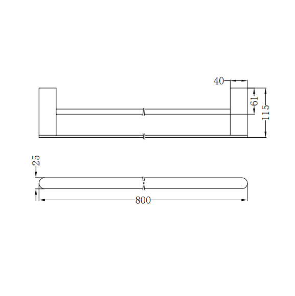 NERO BIANCA DOUBLE TOWEL RAIL 800MM CHROME - Ideal Bathroom CentreNR9030dCH