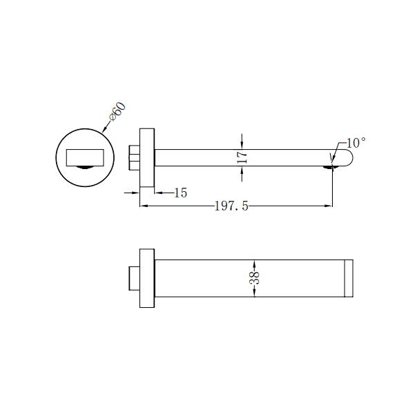 NERO BIANCA FIXED BASIN/BATH SPOUT ONLY 200MM BRUSHED GOLD - Ideal Bathroom CentreNR321503BG