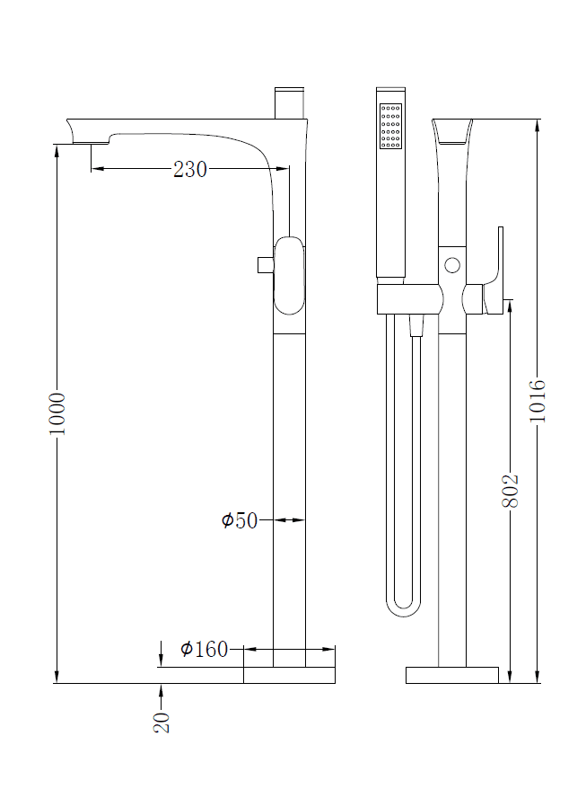 NERO BIANCA FREESTANDING BATH MIXER WITH HAND SHOWER BRUSHED NICKEL - Ideal Bathroom CentreNR321503aBN