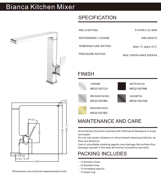 NERO BIANCA KITCHEN MIXER CHROME - Ideal Bathroom CentreNR321507CH