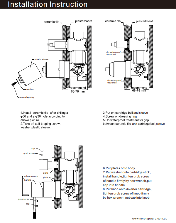 NERO BIANCA SHOWER MIXER WITH DIVERTOR TRIM KITS ONLY CHROME - Ideal Bathroom CentreNR321511ATCH