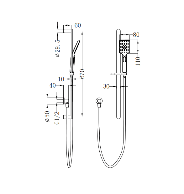 NERO BIANCA SHOWER RAIL MATTE BLACK - Ideal Bathroom CentreNR30803MB