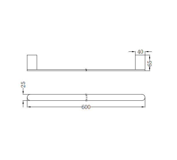 NERO BIANCA SINGLE TOWEL RAIL 600MM MATTE BLACK - Ideal Bathroom CentreNR9024MB