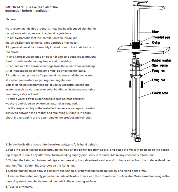 NERO BIANCA TALL BASIN MIXER BRUSHED NICKEL - Ideal Bathroom CentreNR321501aBN