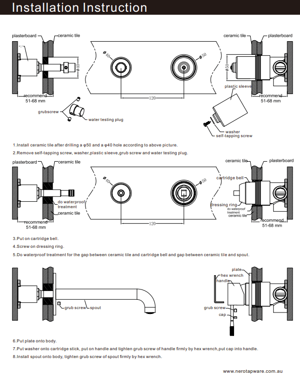 NERO BIANCA WALL BASIN/BATH MIXER 187MM TRIM KITS ONLY GUN METAL - Ideal Bathroom CentreNR321510ATGM