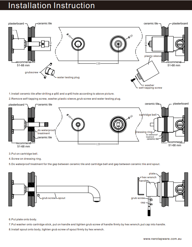 NERO BIANCA WALL BASIN/BATH MIXER 230MM TRIM KITS ONLY BRUSHED GOLD - Ideal Bathroom CentreNR321510BTBG