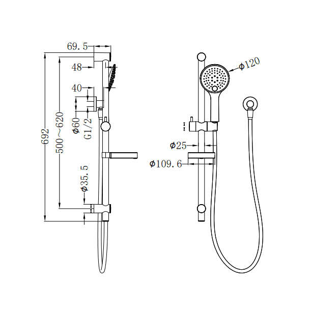 NERO BUILDER PROJECT RAIL SHOWER BRUSHED NICKEL - Ideal Bathroom CentreNR232105aBN