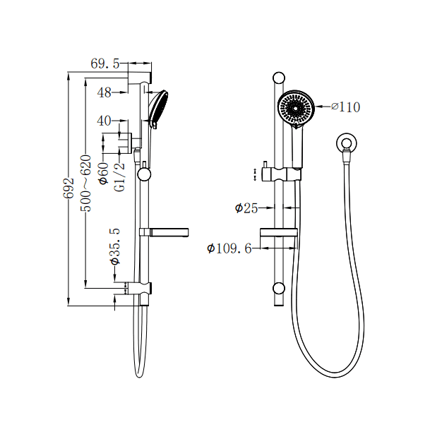 NERO BUILDER PROJECT RAIL SHOWER MATTE BLACK - Ideal Bathroom CentreNR315MB